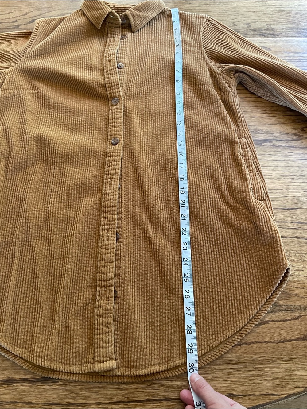 L.L. Bean Caramel Corduroy Shirt Jacket Shacket Long Tunic Button Down Sz XS - Picture 10 of 13